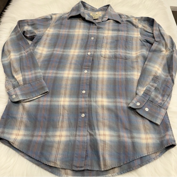 Eddie Bauer Tops - Eddie Bauer Flannel Button Down Shirt Top Plaid Blue Small